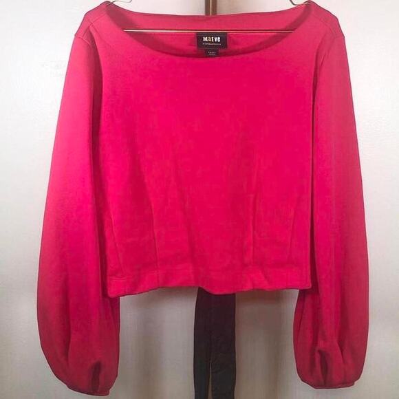 Hot pink bell sleeve scoopneck cropped - Picture 2 of 4